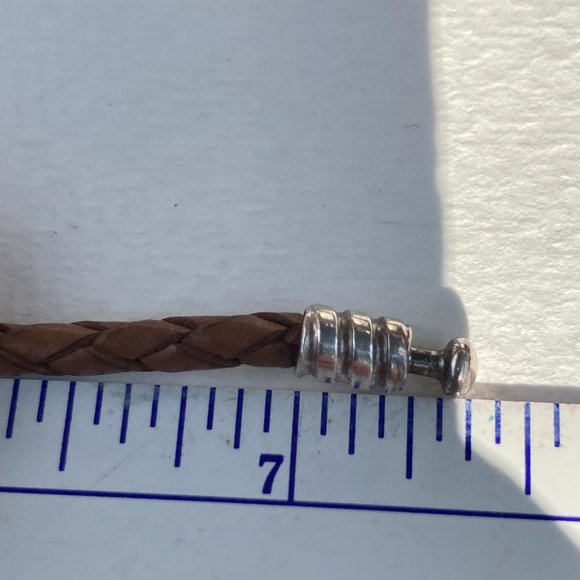 Pandora brownish leather bracelet with  16" sterling silver charm. - Picture 5 of 13